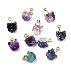 Natural Fluorite Carved Pendants, with Golden Plated Brass Findings, Doll