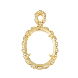 Oval Brass Micro Pave Clear Cubic Zirconia Pendant Cabochon Settings