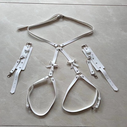 Поясные цепочки из сплава и искусственной кожи с бантом, платина, с браслетами