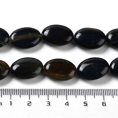Natural Blue Tiger Eye Beads Strands, Dyed, Flat Oval