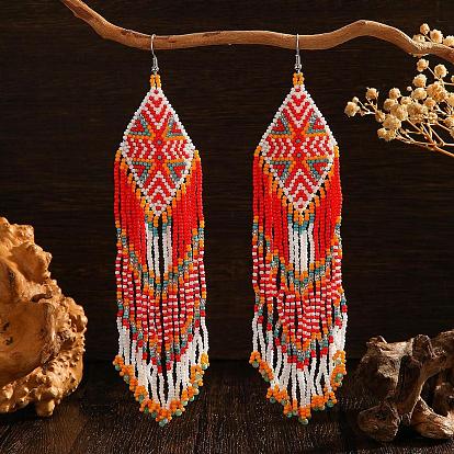 Длинные серьги-кисточки из богемского стекла ручной работы в форме ромба, платина