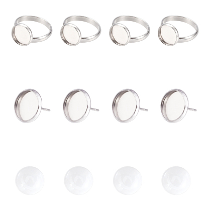 Kits de fabrication de boucles d'oreilles et de bagues DIY, avec réglages en acier inoxydable, Cabochons en verre transparent transparent de 10 mm