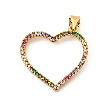 Латунные микро-паве красочные кубические циркониевые подвески, полые прелести сердца, без свинца и без кадмия, долговечный, стойки покрытие