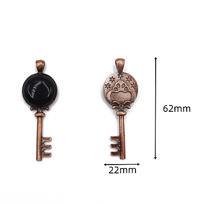 Gemstone Big Pendants, Red Copper Plated Alloy Key Charms