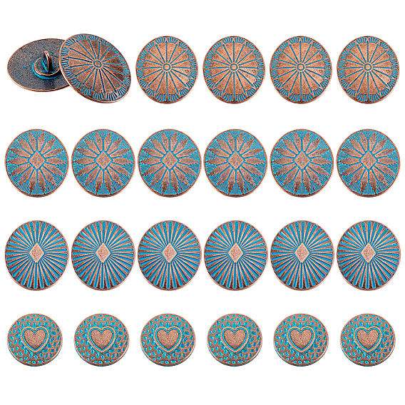 24 шт. 4 стили 1-отверстие цинковый сплав стержень кнопки, Красная медь