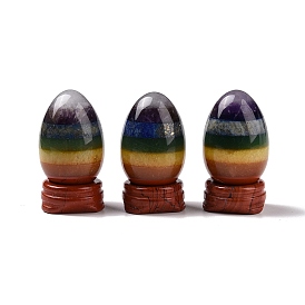 Chakra Natural Gemstone Egg Shape Display Decorations, with Natural Red Jasper Pedestal