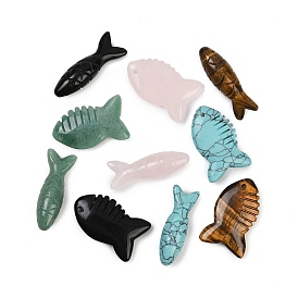 Резные подвески из синтетической бирюзы, натурального розового кварца, тигрового глаза, обсидиана и зеленого авантюрина, рыбы прелести, смешанные окрашенные и неокрашенные