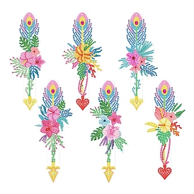 DIY Feather Bookmarks Diamond Painting Kit, Including Resin Rhinestones Bag, Diamond Sticky Pen, Tray Plate and Glue Clay