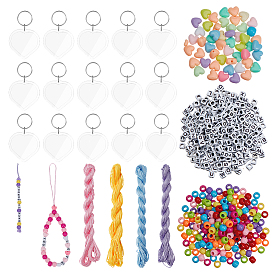 Наборы для изготовления акриловых брелоков своими руками, в том числе шнур из полиэстера, рондель, куб в форме сердца, буквы, акриловые бусины