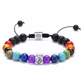 Colorful Lava Stone Square OM Tree Yoga Bracelet with Matte Beads - 8MM