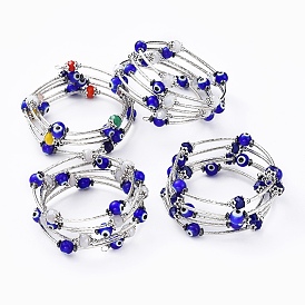 Браслеты с пятью петлями, со стеклом и ручной работой сглаза, немагнитный синтетический гематит и латунь