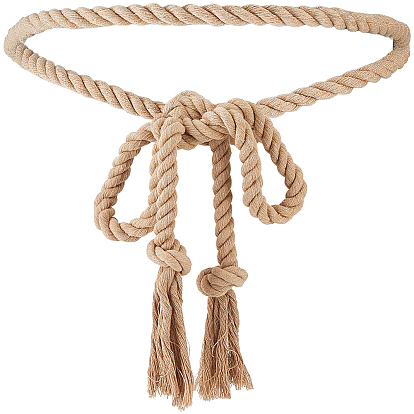 1Pc Handmade Cotton Linen Rope Tie Knot Waist Bands, No Buckle Chain Belts for Women Shirt Dress Overcoat, with 1Pc Organza Gift Bags with Drawstring