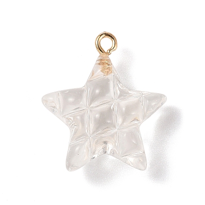 Transparent Resin Pendants, Star Charms with Light Gold Tone Alloy Loops
