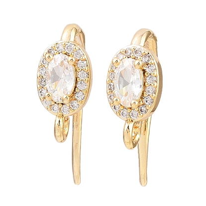 Овальные крючки для сережек из латуни с микропаве из прозрачных кубических цирконий, долговечный, без никеля , с петлей