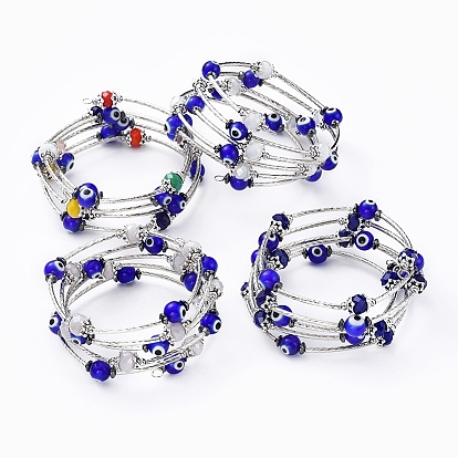Браслеты с пятью петлями, со стеклом и ручной работой сглаза, немагнитный синтетический гематит и латунь