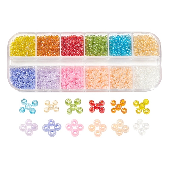 12 Style 12/0 Glass Seed Beads, Trans & Ceylon, Round Hole, Round