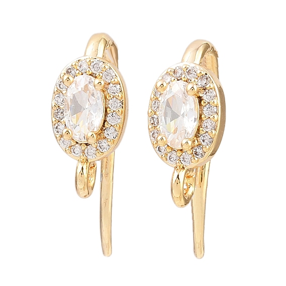 Овальные крючки для сережек из латуни с микропаве из прозрачных кубических цирконий, долговечный, без никеля , с петлей
