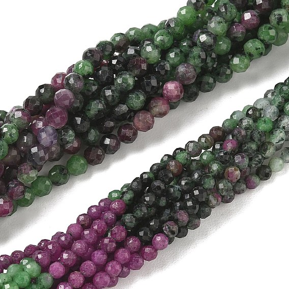 Gradient Natural Ruby in Zoisite Beads Strands, Faceted, Round