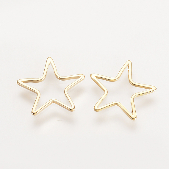 Brass Linking Rings, Nickel Free, Real 18K Gold Plated, Star