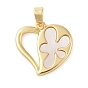 Brass Pave Shell Pendants, Heart with Flower Charms with Snap on Bails