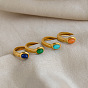 304 Stainless Steel Gemstone Cuff Open Rings for Women, Oval, Real 18K Gold Plated