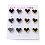 6 Pair 2 Color Heart Acrylic Stud Earrings, Golden & Stainless Steel Color 304 Stainless Steel Earrings