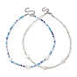 2Pcs 2 Color Glass & Natural Shell Star Beaded Necklaces Set, with Zinc Alloy Clasps