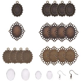 DIY Pendants Making Sets, with Tibetan Style Zinc Alloy Pendant Cabochon Settings and Transparent Oval Glass Cabochons