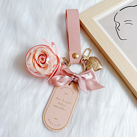 Rose éternelle fleur cadeau porte-clés en cuir lettre carte collège vent sac pendentif porte-clés pour les amis.