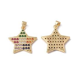 Rack Plating Brass Pendants, with Colorful Cubic Zirconia, Star Charm, Cadmium Free & Lead Free, Long-Lasting Plated