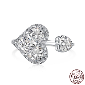925 кольцо из стерлингового серебра с камнем, кубический цирконий сердце открытые манжеты кольца, с печатью s925