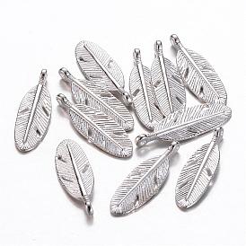Tibetan Style Alloy Pendants, Cadmium Free & Lead Free, Feather, 9mm wide, 30mm high, 2mm thick, hole: 2mm