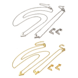 Letter V 304 Stainless Steel Pendant Necklaces & Bracelets & Stud Earrings Sets for Women