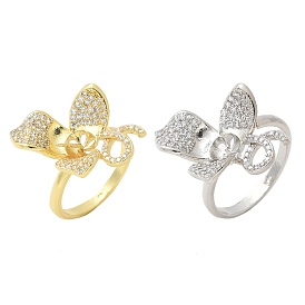 Оправы для колец-манжет из цветочной латуни с микропаве из кубического циркония, за половину пробурено бисера, стойки покрытие, долговечный, без свинца и без кадмия