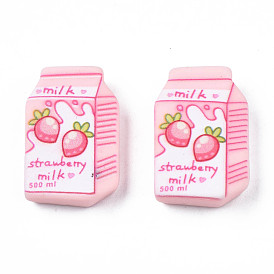 Opaque Resin Cabochons, Strawberry Milk Drink Bottle