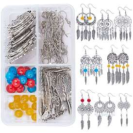 SUNNYCLUE DIY Woven Net/Web Chandelier Earrings Making Kits, Include Tibetan Style Alloy Links & Pendants, Glass Beads and Brass Earring Hooks