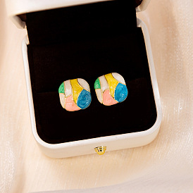Elegant Colorful Geometric Earrings with Retro Silver Needles