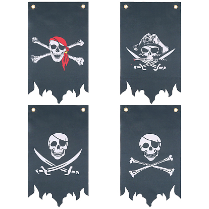 4шт. полиэстеровый флаг с пиратским черепом на Хэллоуин, двусторонний, для внутреннего и наружного оформления