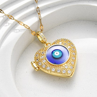 304 ожерелье из нержавеющей стали, латунный микропаве прозрачный кубический цирконий сердце с коробкой сглаза кулон ожерелье