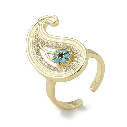 Rack Plating Brass Micro Pave Cubic Zirconia Teardrop Open Cuff Rings for Women, Long-Lasting Plated, Cadmium Free & Lead Free