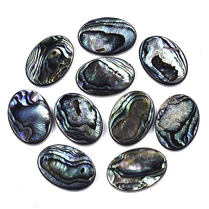 Natural Abalone Shell/Paua Shell Cabochons, with Freshwater Shell, Oval