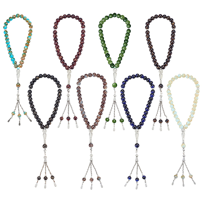 8шт 8 цвета сплава браслеты с подвесками, Эластичные браслеты из круглых бусин с эффектом кракелюра для женщин