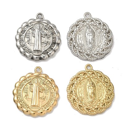 304 подвески из нержавеющей стали, подвеска-цветок с узором Девы Марии/Святого Бенедикта, вакуумное покрытие pvd