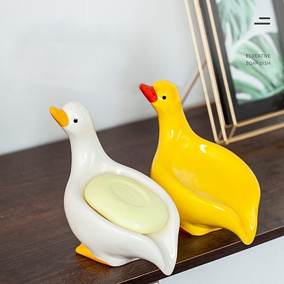 Duck Porcelain Soap Dishes, Self-Draining Soap Savers for Bar Soap