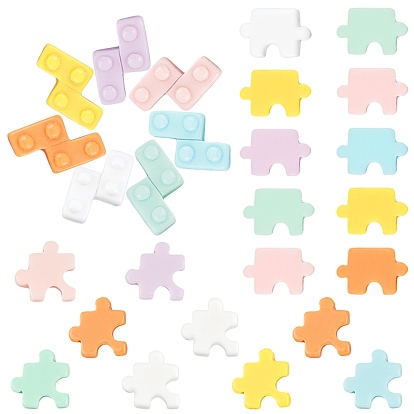 105Pcs 3 Style Resin Cabochons, Opaque, Puzzle