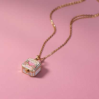 Подвеска-медальон в форме розового сердца из латуни с эмалью ко Дню матери, квадратная, с открывающимся кулоном, для женщин.