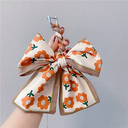 Charming Floral Bow Keychain with Horse Buckle for Girls - Cute Scarf Butterfly Knot Pendant Car Keyring Accessory