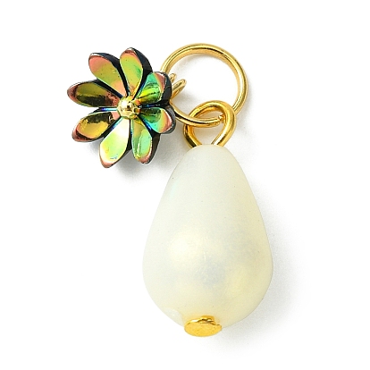 Acrylic Flower & ABS Plastic Imitation Pearl Pendant, with 304 Stainless Steel Jump Rings, Teardrop Charms