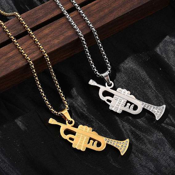 201 подвесные из нержавеющей стали ожерелья, со стразами, труба музыкальные инструменты