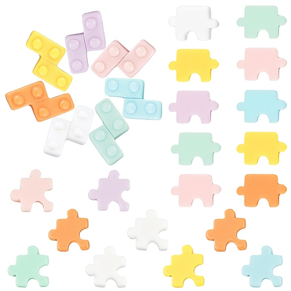 105Pcs 3 Style Resin Cabochons, Opaque, Puzzle